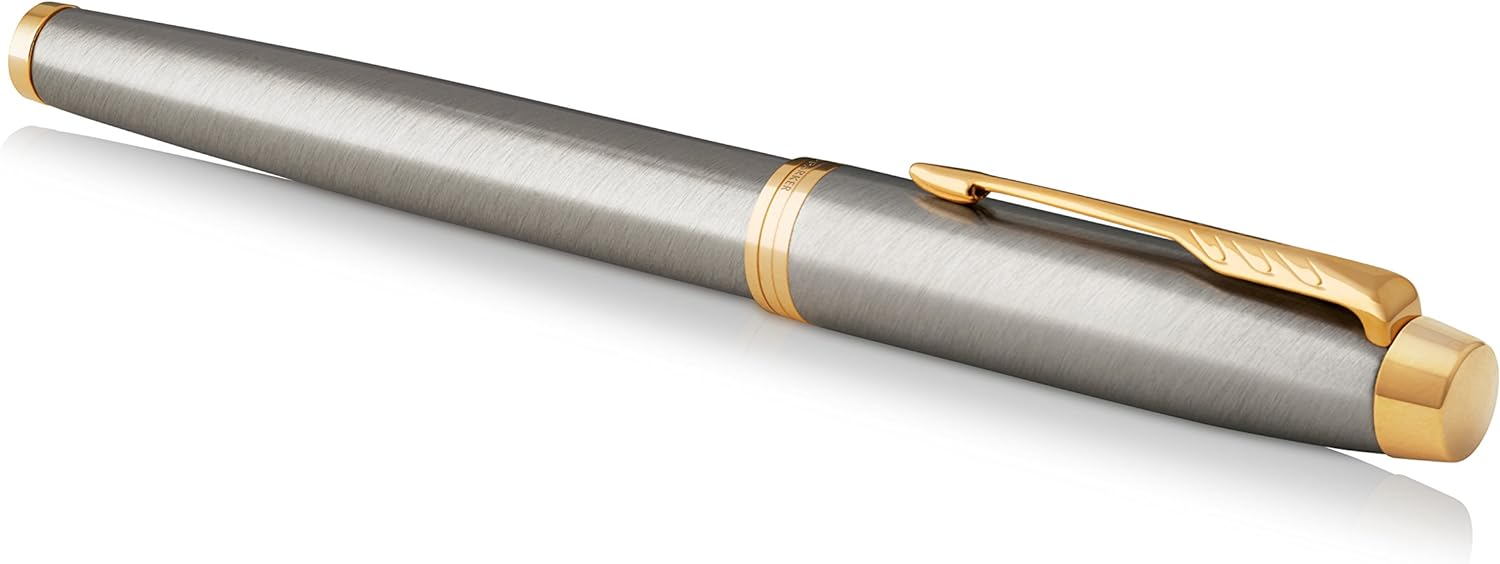 PARKER IM Fountain Pen, Brushed Metal, Medium Nib with Blue Ink Refill, Gift Box (1931656