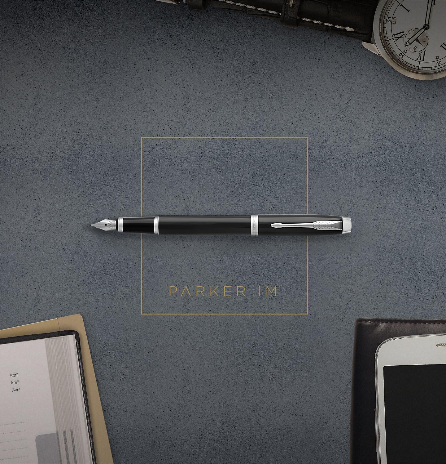 PARKER IM Fountain Pen, Brushed Metal, Medium Nib with Blue Ink Refill, Gift Box (1931656