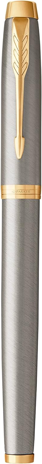 PARKER IM Fountain Pen, Brushed Metal, Medium Nib with Blue Ink Refill, Gift Box (1931656