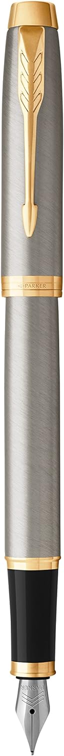 PARKER IM Fountain Pen, Brushed Metal, Medium Nib with Blue Ink Refill, Gift Box (1931656
