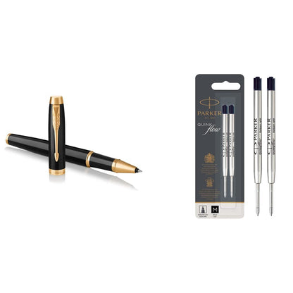 Parker IM Rollerball Pen | Black Lacquer with Gold Trim | Fine Point Black Ink | Gift Box