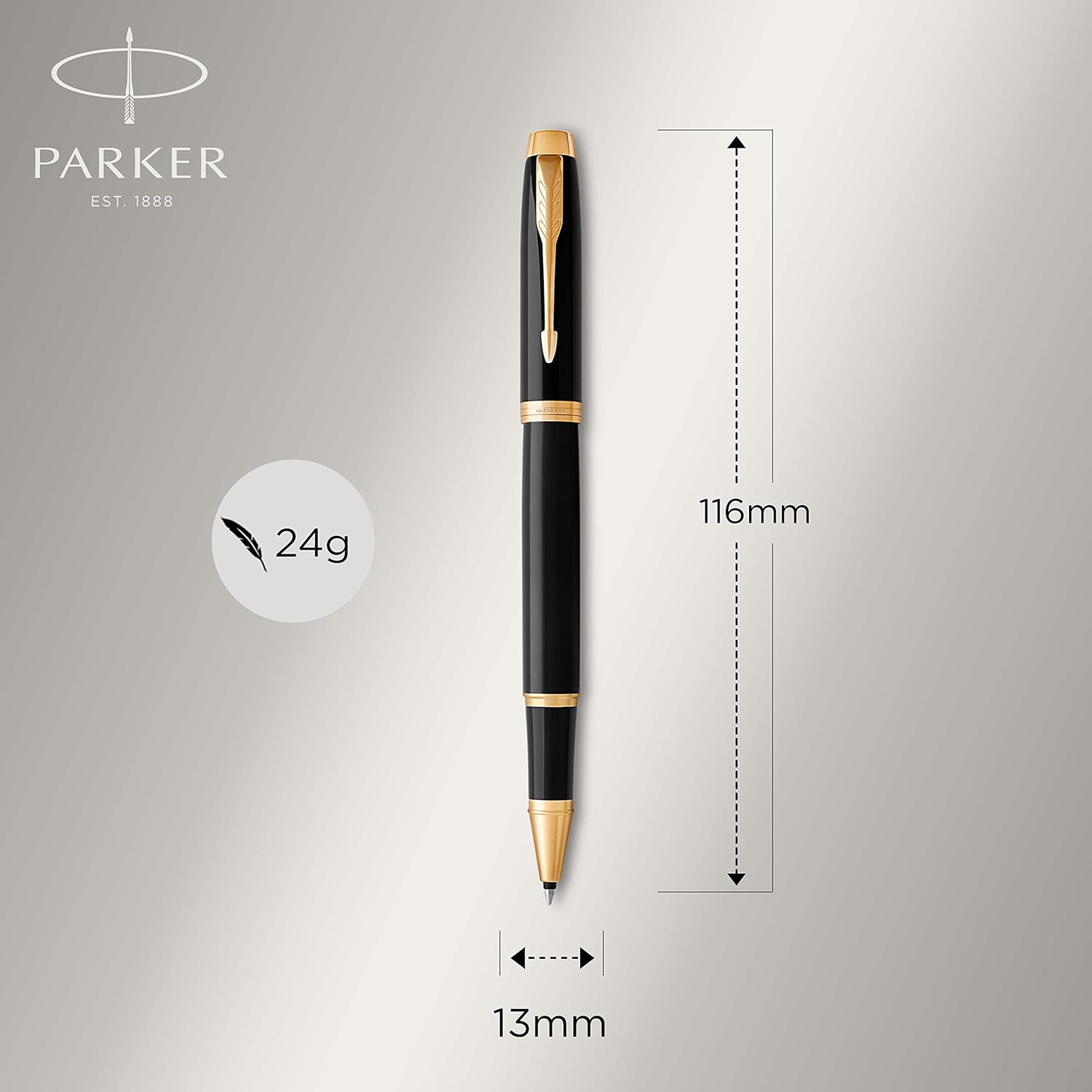 Parker IM Rollerball Pen | Black Lacquer with Gold Trim | Fine Point Black Ink | Gift Box