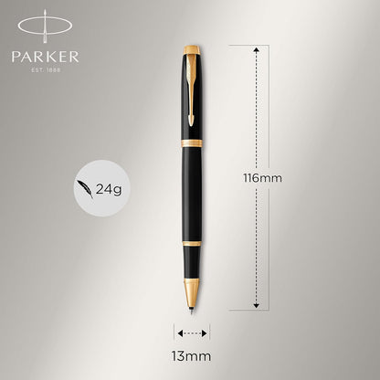 Parker IM Rollerball Pen | Black Lacquer with Gold Trim | Fine Point Black Ink | Gift Box