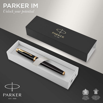 Parker IM Rollerball Pen | Black Lacquer with Gold Trim | Fine Point Black Ink | Gift Box