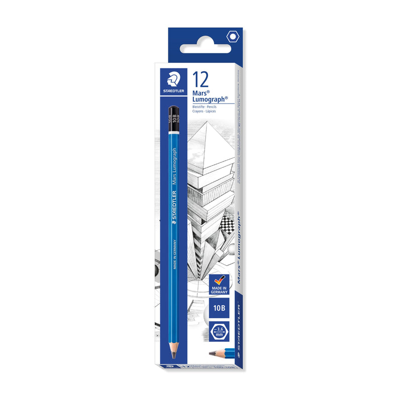 STAEDTLER 100-10B Mars Lumograph Graphite Pencils for Drawing and Sketching - 10B (Box of 12