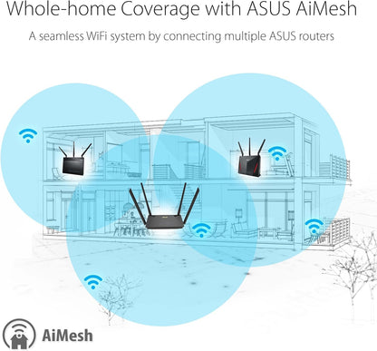ASUS RT-AX53U Home Office Router kombinierbarer Router (Tethering als 4G und 5G Router-Ersatz, WiFi 6 AX1800, Gigabit, Quad-Core CPU, USB, AiProtection