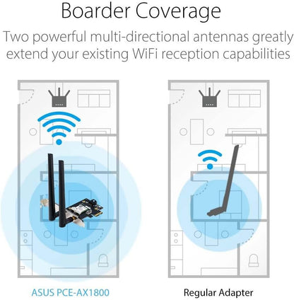 Asus (PCIE-AX1800) AX1800 Wireless Dual Band PCI Express Wi-Fi 6 Adapter, Bluetooth 5.2, WPA3, OFDMA & MU-MIMO