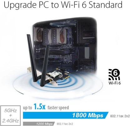 Asus (PCIE-AX1800) AX1800 Wireless Dual Band PCI Express Wi-Fi 6 Adapter, Bluetooth 5.2, WPA3, OFDMA & MU-MIMO
