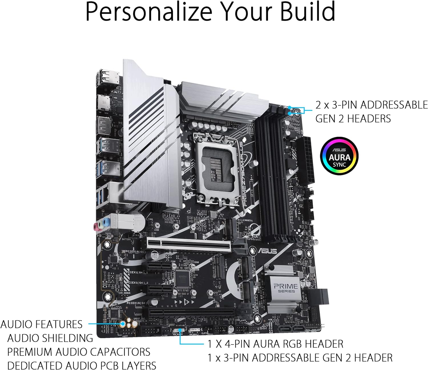 ASUS PRIME Z790M-PLUS Intel Z790 LGA 1700 Micro ATX Motherboard, 3 slo M.2, DDR5, HDMI, USB 3.2 Gen 2 Type-C, Thunderbolt USB4, Aura Sync