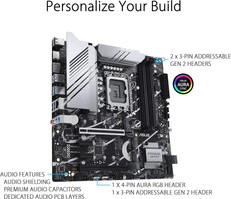 ASUS PRIME Z790M-PLUS Intel Z790 LGA 1700 Micro ATX Motherboard, 3 slo M.2, DDR5, HDMI, USB 3.2 Gen 2 Type-C, Thunderbolt USB4, Aura Sync