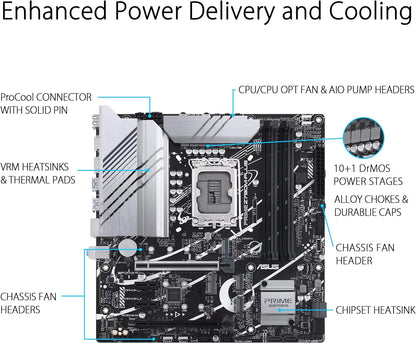 ASUS PRIME Z790M-PLUS Intel Z790 LGA 1700 Micro ATX Motherboard, 3 slo M.2, DDR5, HDMI, USB 3.2 Gen 2 Type-C, Thunderbolt USB4, Aura Sync