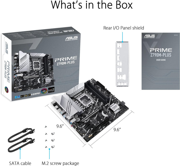ASUS PRIME Z790M-PLUS Intel Z790 LGA 1700 Micro ATX Motherboard, 3 slo M.2, DDR5, HDMI, USB 3.2 Gen 2 Type-C, Thunderbolt USB4, Aura Sync