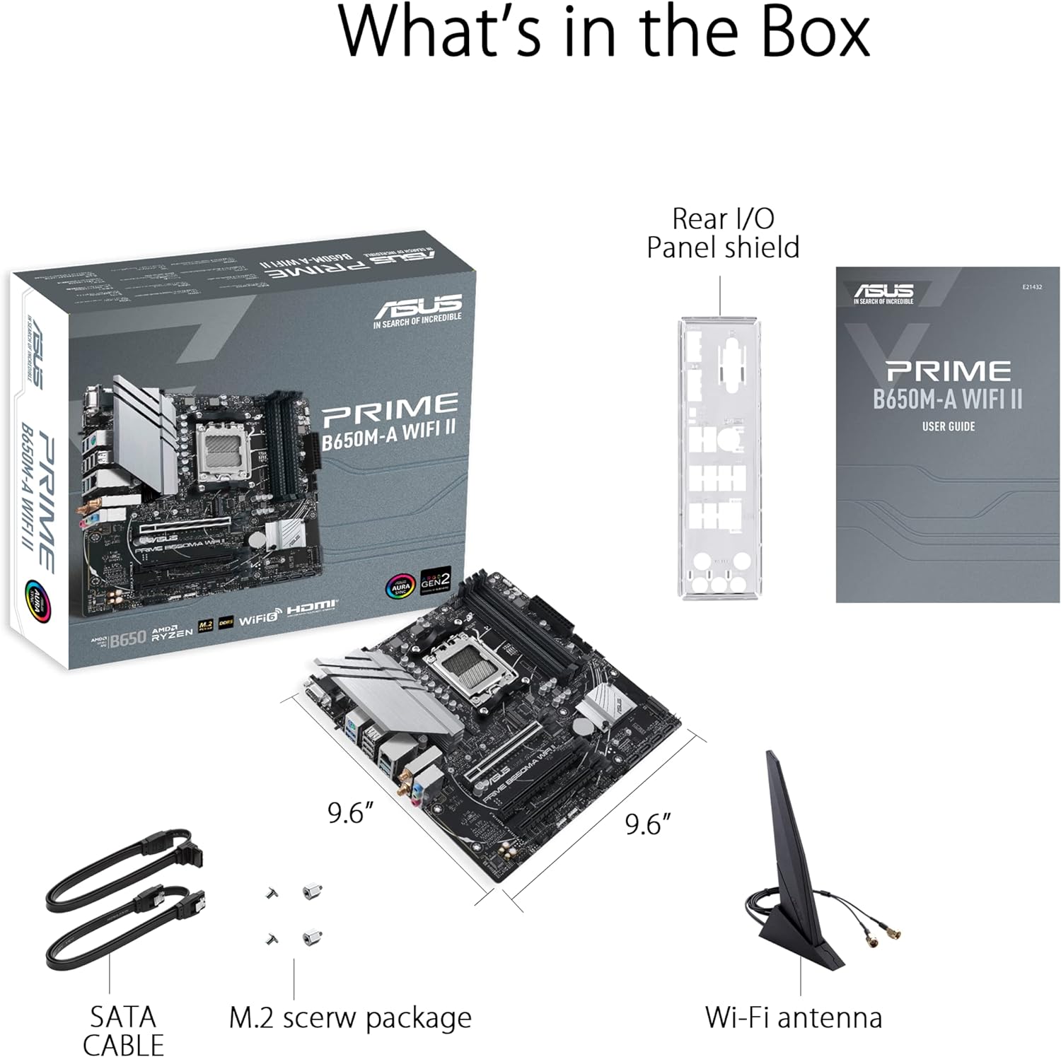 ASUS Prime B650M-A WiFi II AMD AM5 Micro-ATX Motherboard (DDR5, PCIe 5.0 M.2 support, 2.5Gb Ethernet, WiFi 6, DisplayPort, VGA, HDMI, SATA 6 Gbps, USB 3.2 Gen 2 ports, BIOS FlashBack, Arua Sync