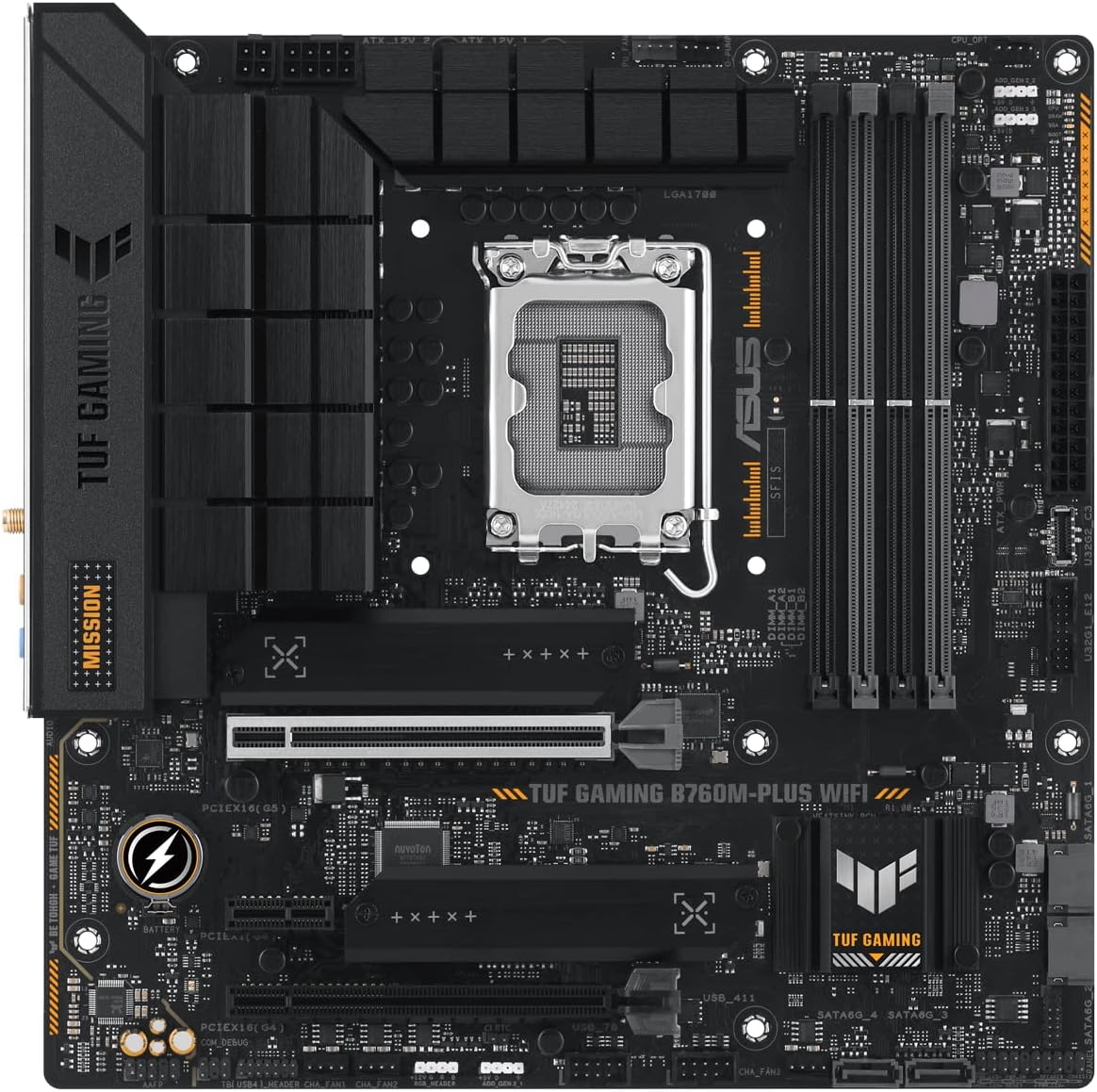 ASUS TUF GAMING B760M-PLUS WIFI Mainboard Sockel Intel LGA 1700 (Intel B760, mATX, DDR5 Speicher, PCIe 5.0, 2x M.2, WiFi 6, Thunderbolt 4, Aura Sync
