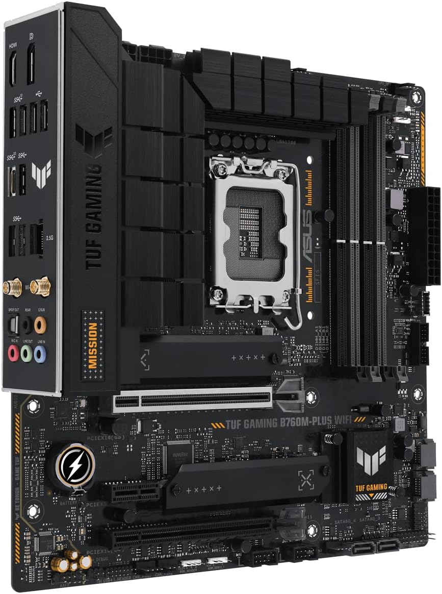 ASUS TUF GAMING B760M-PLUS WIFI Mainboard Sockel Intel LGA 1700 (Intel B760, mATX, DDR5 Speicher, PCIe 5.0, 2x M.2, WiFi 6, Thunderbolt 4, Aura Sync