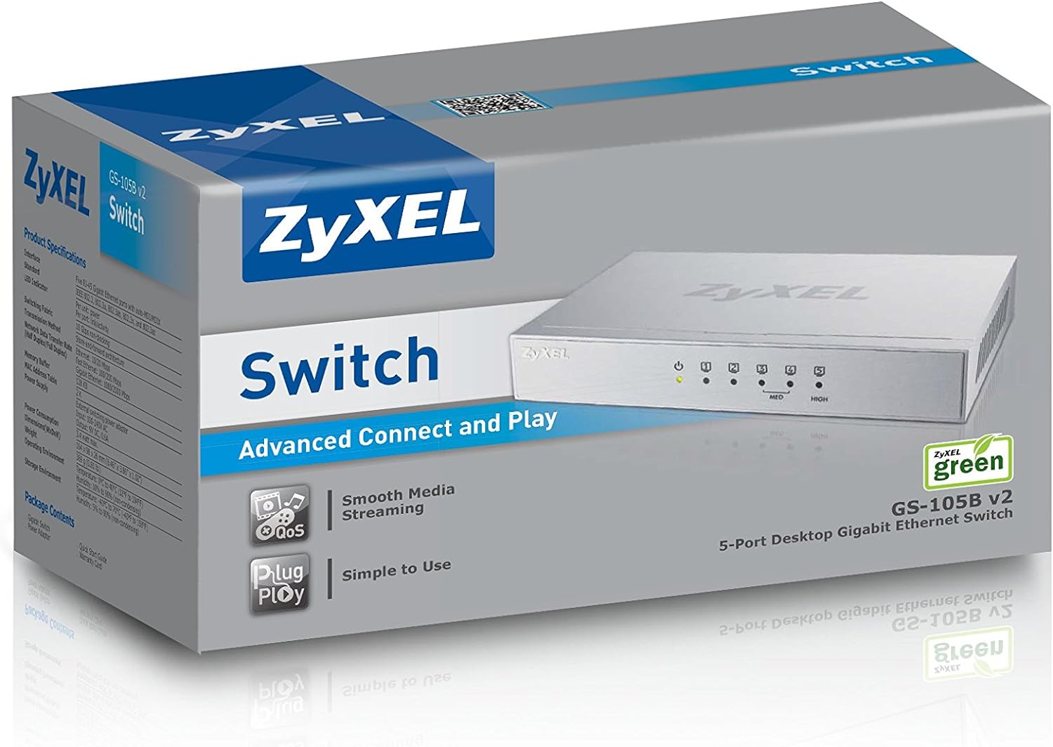 Zyxel 5-Port Desktop Gigabit Ethernet Switch - custodia metallica, Garanzia a Vita