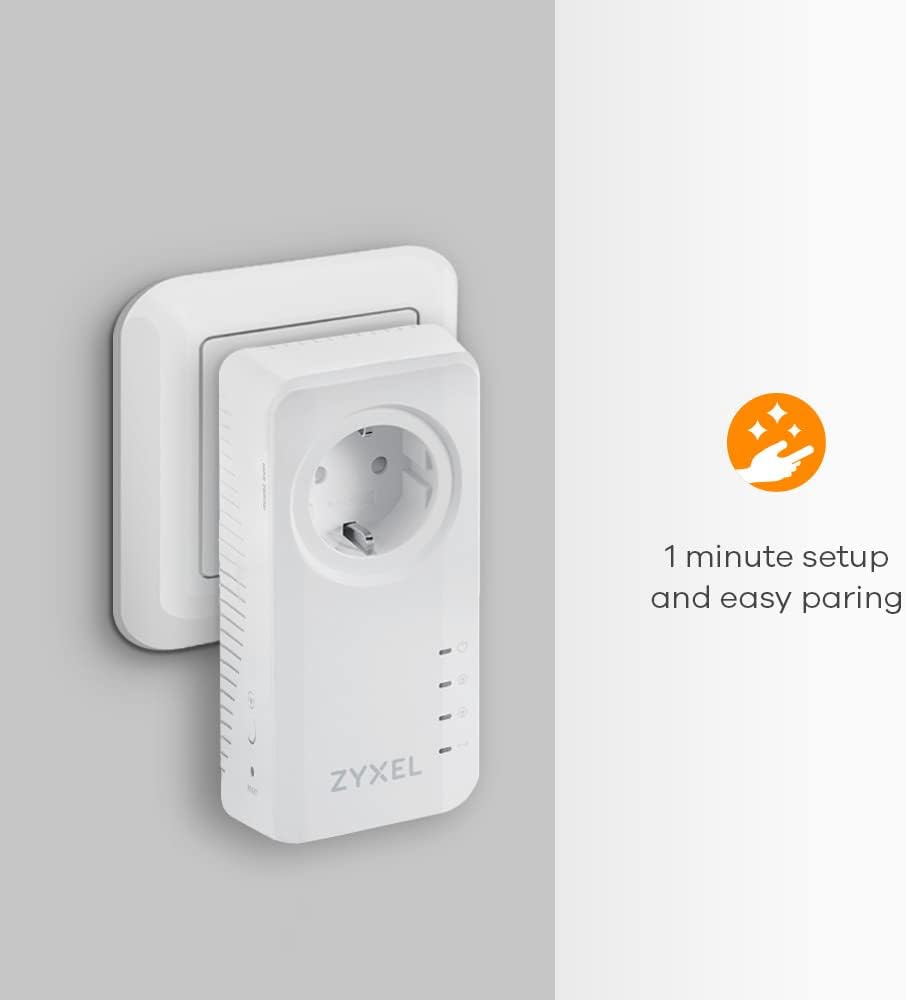 Zyxel G.hn 2400 Wave 2 Powerline Kit Ethernet Adapter - Pass-Through, Gigabit, Plug and Play, 8K Content Streaming Pack of 2