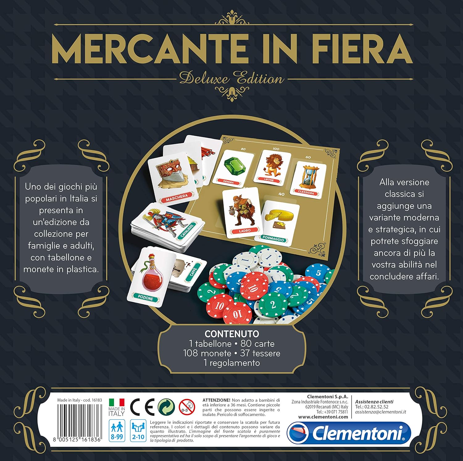 Clementoni Fair Merchant Deluxe Edition Board Games, Multicoloured, 16183 Card Game Mercante in Fiera Deluxe (Italian Language Version)