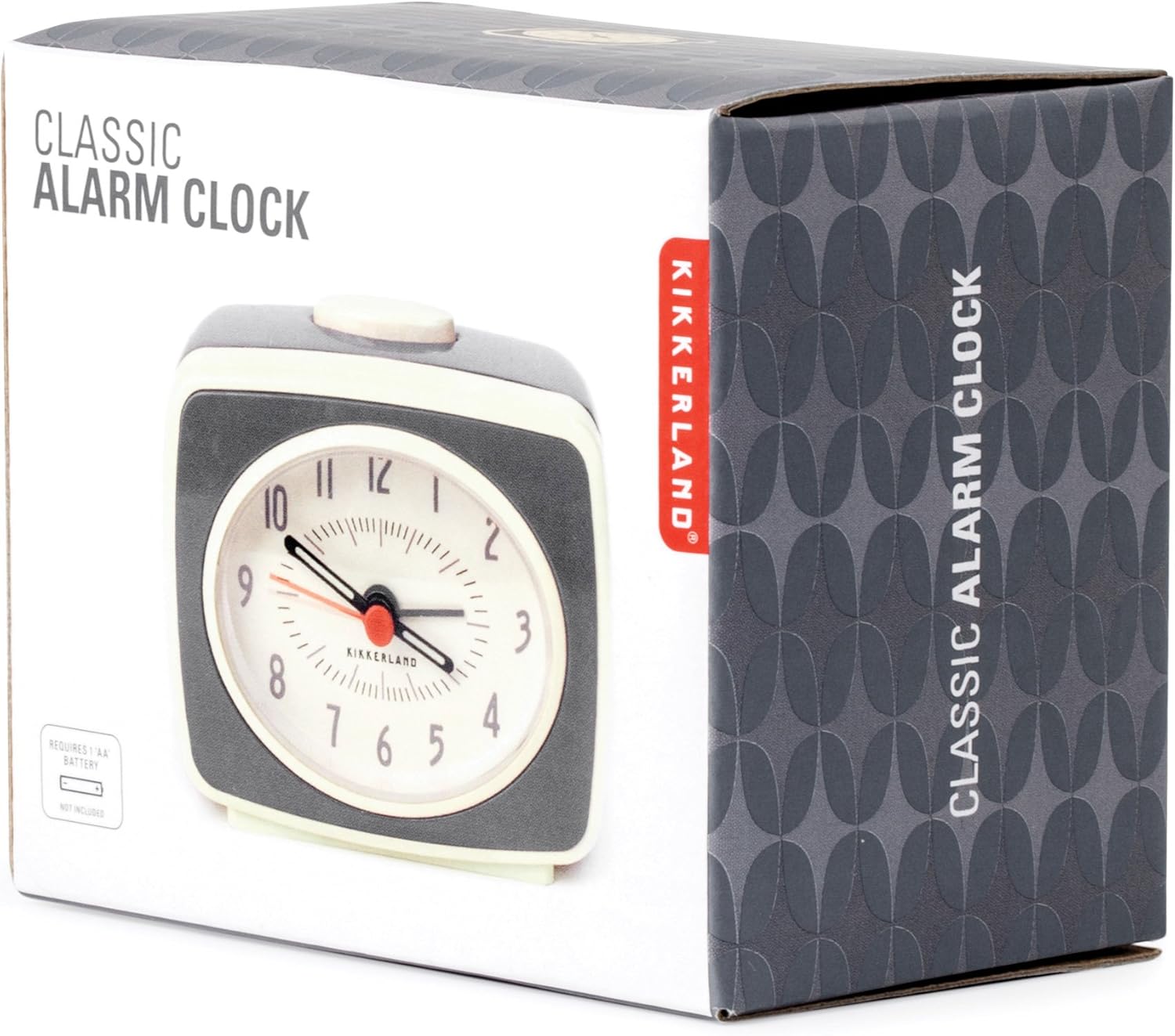 Kikkerland Alarm Clock, Grey, 9.8 x 6.1 x 8.37 cm