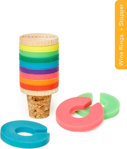 Kikkerland Rainbow Wine Rings + Tope (BA91