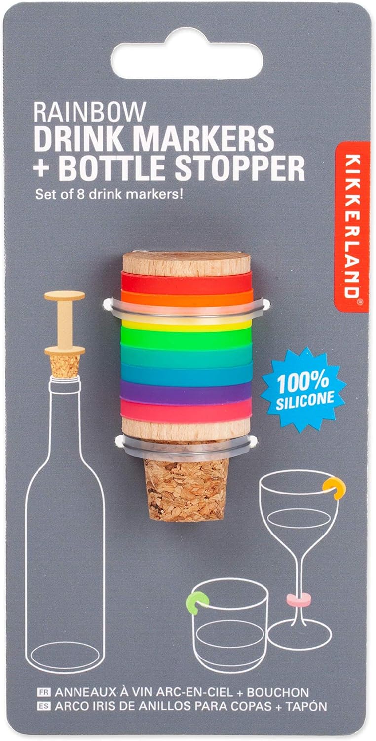 Kikkerland Rainbow Wine Rings + Tope (BA91