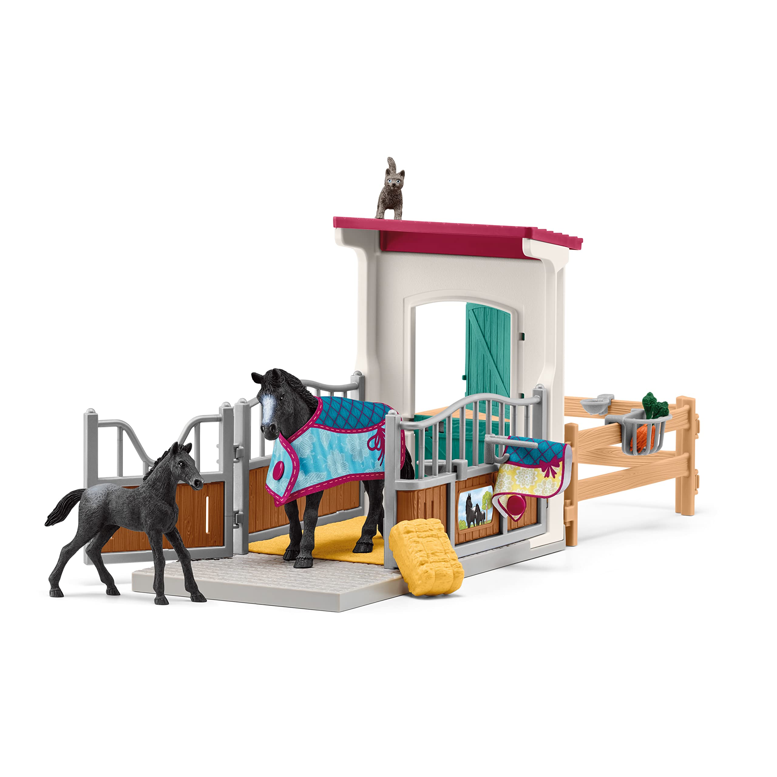 schleich HORSE CLUB — 42611 Horse Stall Playset, 34-Piece Horse Stable Play Set Extension with Mare and Foal Figurines, Horse Toys for Girls & Boys Ages 5+