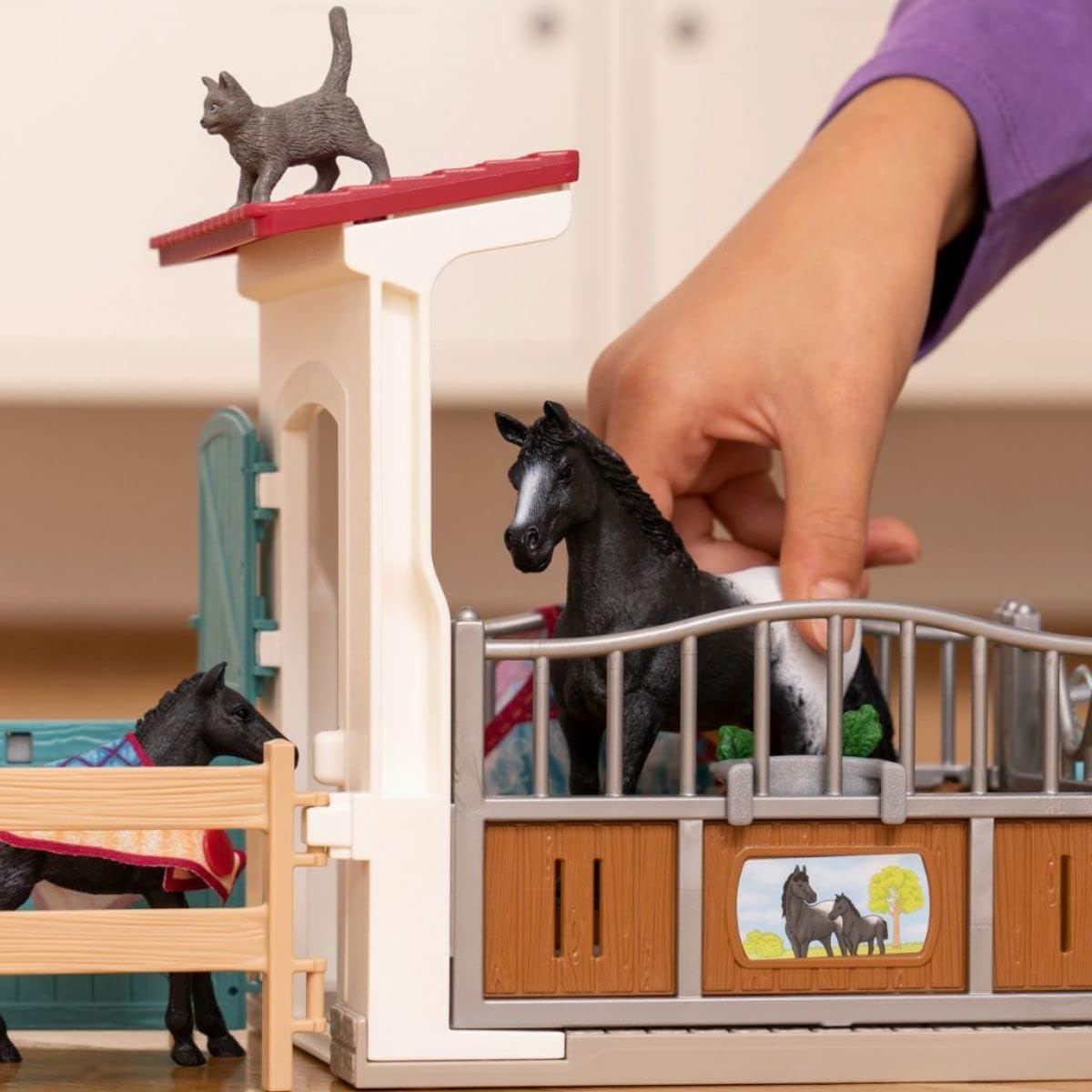 schleich HORSE CLUB — 42611 Horse Stall Playset, 34-Piece Horse Stable Play Set Extension with Mare and Foal Figurines, Horse Toys for Girls & Boys Ages 5+