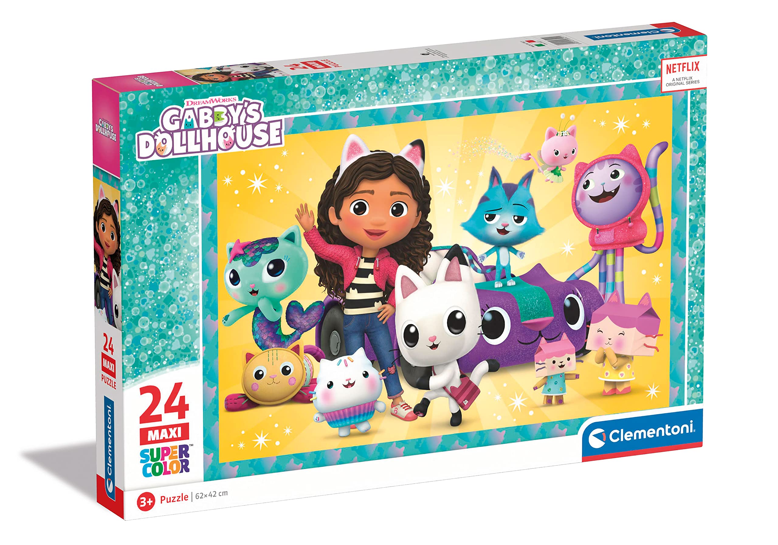 Clementoni Dreamworks Gabby's Dollhouse - Puzzle mit 24 Maxi-Teilen für Kinder ab 3 Jahren, Buntes Kinderpuzzle mit besonderer Leuchtkraft, 28521 von Clementoni