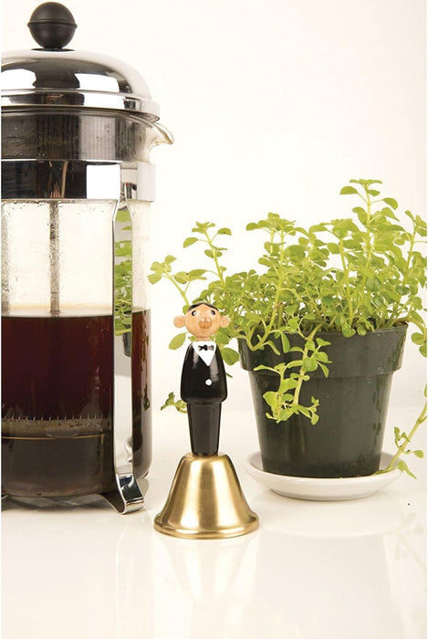 Kikkerland CU232 Waiter Dinner Bell, Beechwood, Multicolor