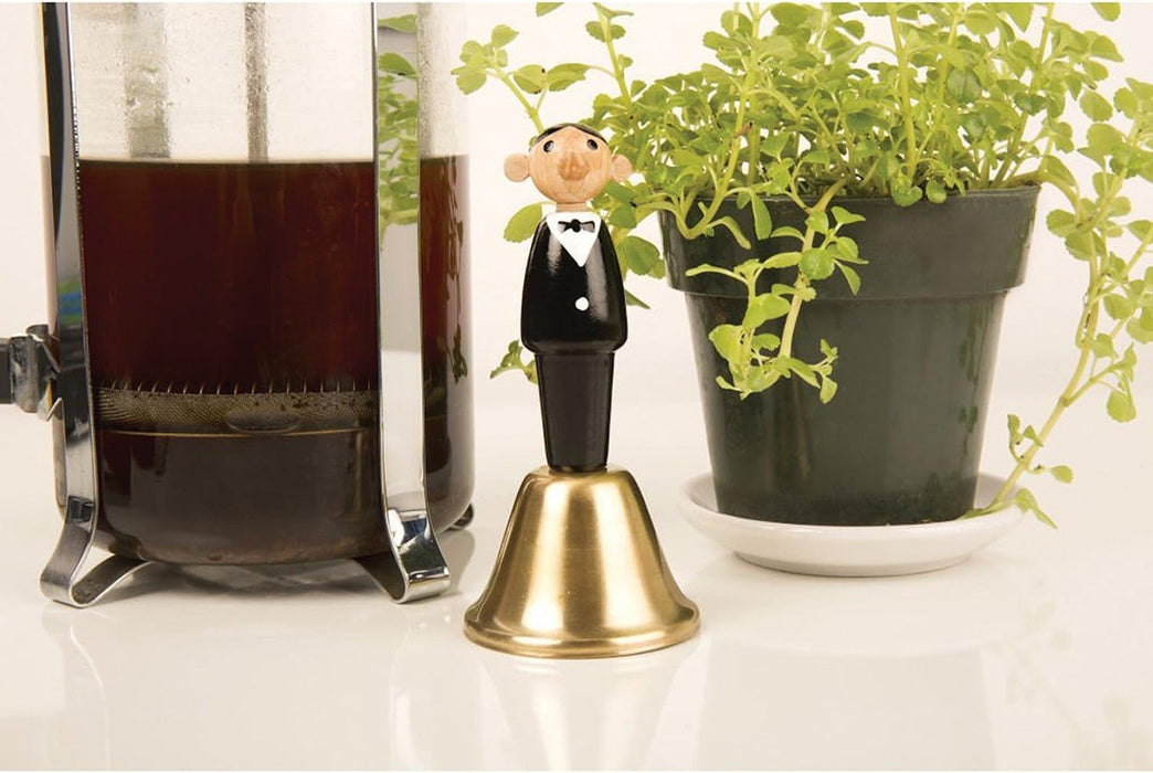 Kikkerland CU232 Waiter Dinner Bell, Beechwood, Multicolor