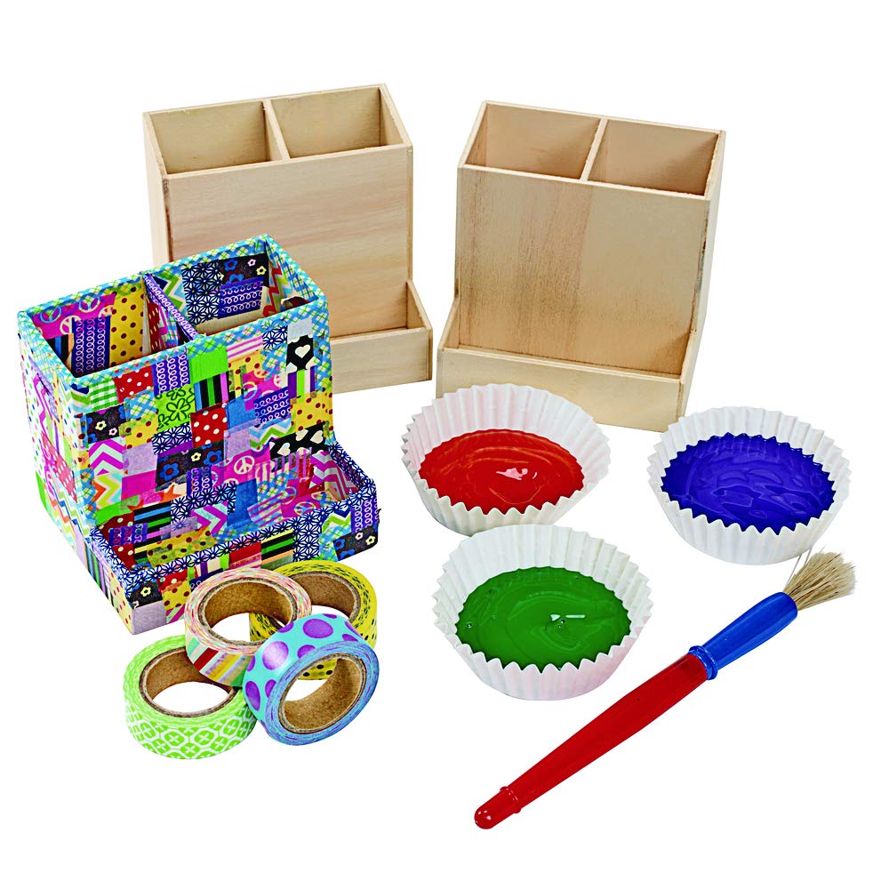 Colorations® Decorate Your Own Wooden Desktop Organizer, Set of 12, Craft for Kids, Pre-Assembled Organzier, Create Unique & Personal Designs, Fun Kids Craft Project, Craft Project for Boys & Girls