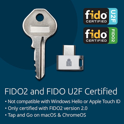 Kensington Fingerprint Key -VeriMark Guard USB-C Fingerprint Key, Biometric Key for Laptops, Tablets, iPads, & Notebooks - Protects Laptop & Supports Windows, Chrome, macOS and iOS (K64709WW), Silver