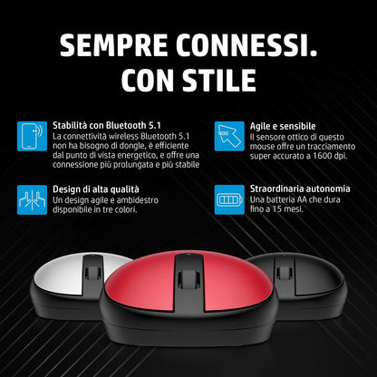 HP 240 Mouse Empire Wireless, Sensore Ottico da 1600 DPI, Bluetooth 5.1, 3 Pulsanti, Rotella di Scorrimento, Impugnatura Pratica e Funzionale, Elegante Design Ambidestro, Windows 11