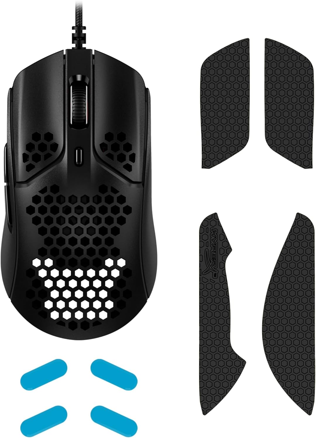 HyperX Pulsefire Haste – Gaming Mouse – Ultra-Lightweight, 59g, Honeycomb Shell, Hex Design, HyperFlex Cable, Up to 16000 DPI, 6 Programmable Buttons, Black Black single