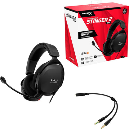 HYPERX Cloud Stinger 2 Core Lightweight PC Gaming Headphones with Rotating Microphone to Mute with Sound DTS Headphone:X Spatial Audio, 40mm Drivers