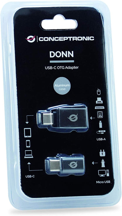 Conceptronic DONN04G - Adaptador OTG para USB-C (2 Unidades, USB-C a USB-A y USB-C a Micro USB