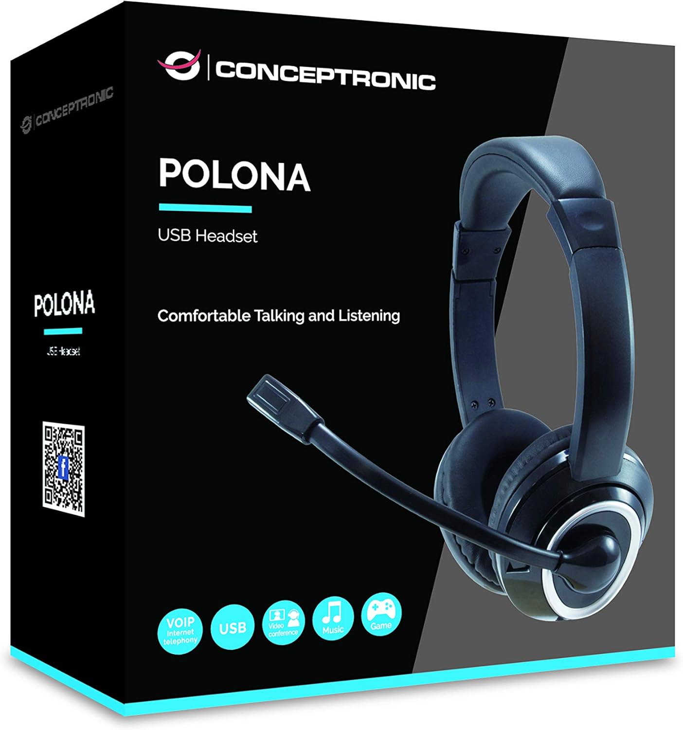 Conceptronic POLONA01B Headset USB + Microphone, grey