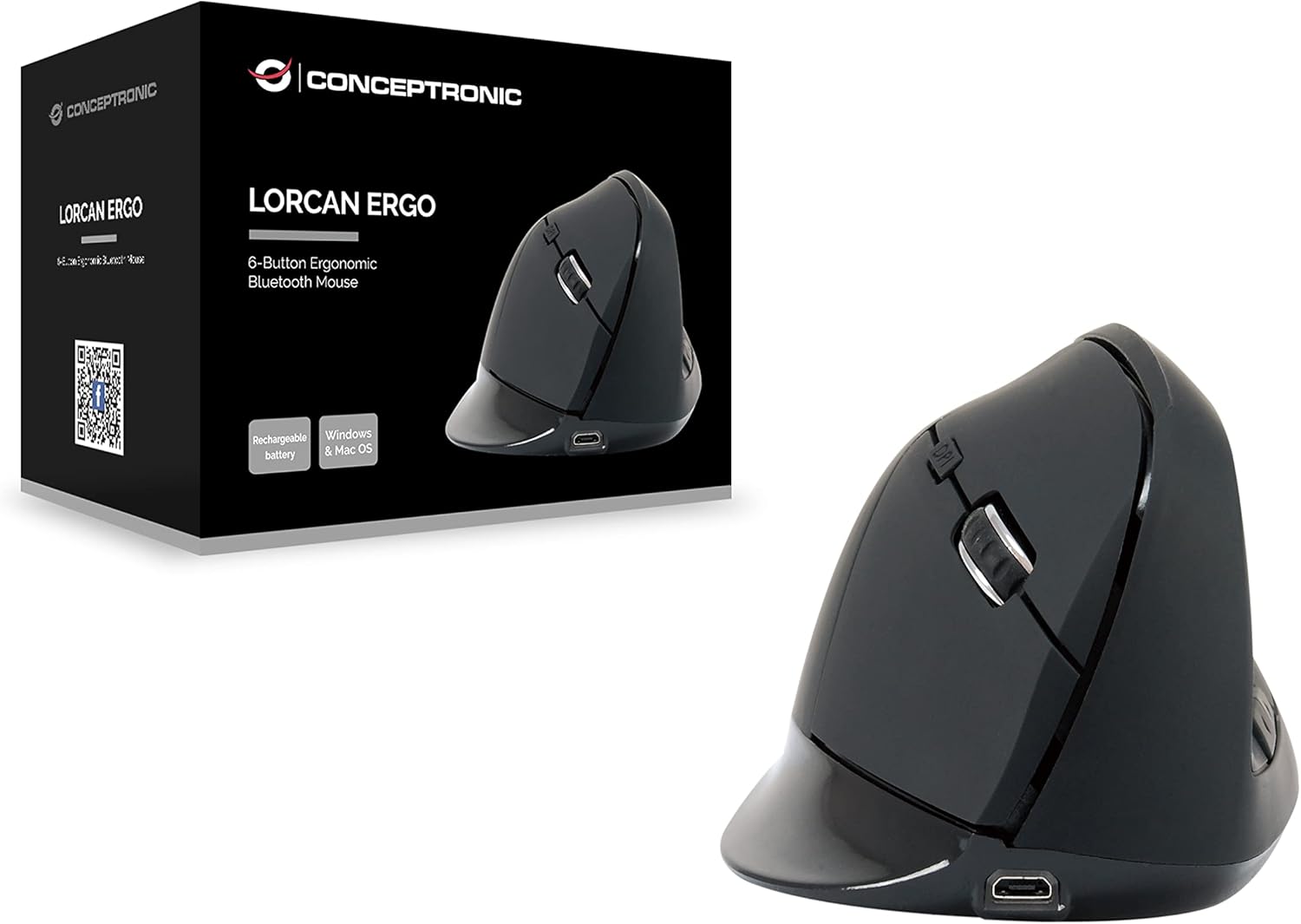 Conceptronic LORCAN03B Ergonomic Bluetooth Mouse with 6 Buttons