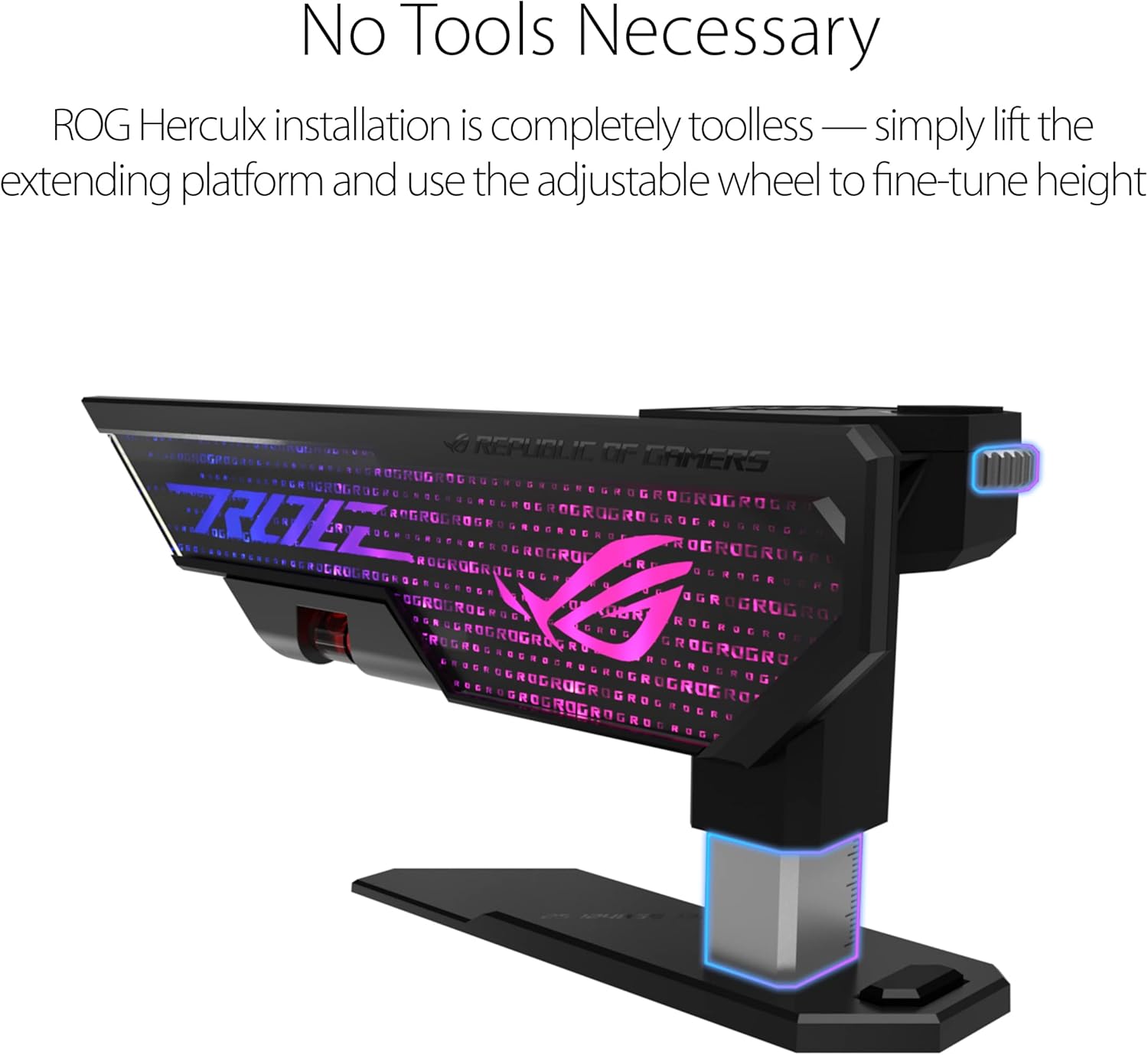 ASUS ROG Herculx Graphics Card Holder, Tool-free design, Included spirit level, Solid zinc alloy, 72-128mm, Aura Sync
