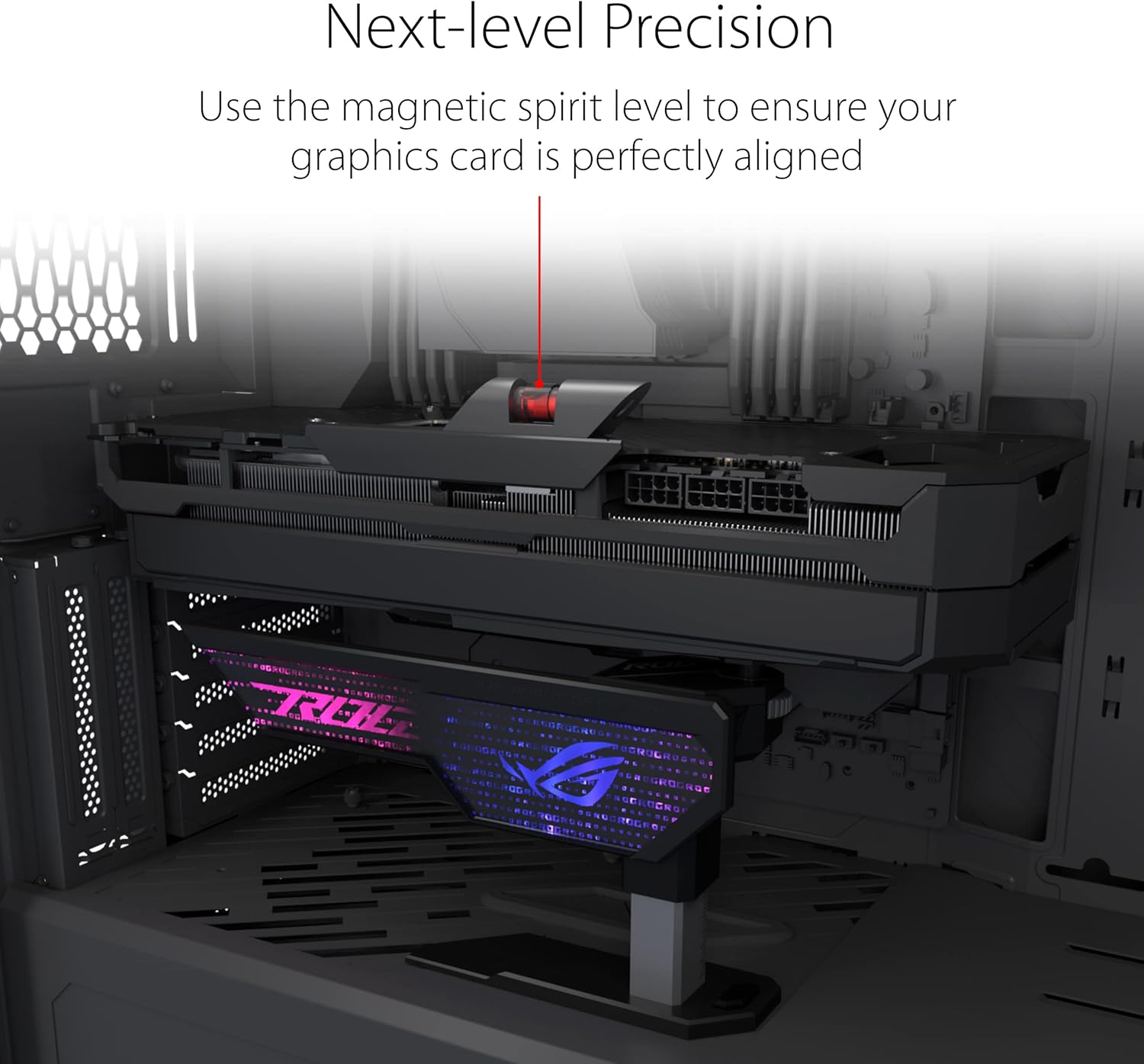 ASUS ROG Herculx Graphics Card Holder, Tool-free design, Included spirit level, Solid zinc alloy, 72-128mm, Aura Sync