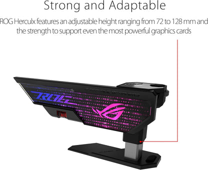 ASUS ROG Herculx Graphics Card Holder, Tool-free design, Included spirit level, Solid zinc alloy, 72-128mm, Aura Sync