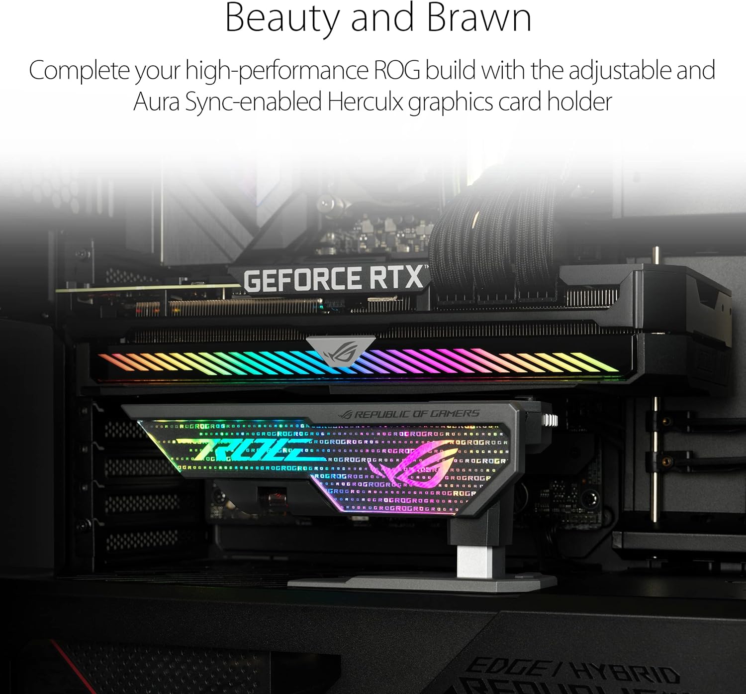 ASUS ROG Herculx Graphics Card Holder, Tool-free design, Included spirit level, Solid zinc alloy, 72-128mm, Aura Sync