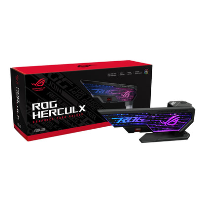 ASUS ROG Herculx Graphics Card Holder, Tool-free design, Included spirit level, Solid zinc alloy, 72-128mm, Aura Sync