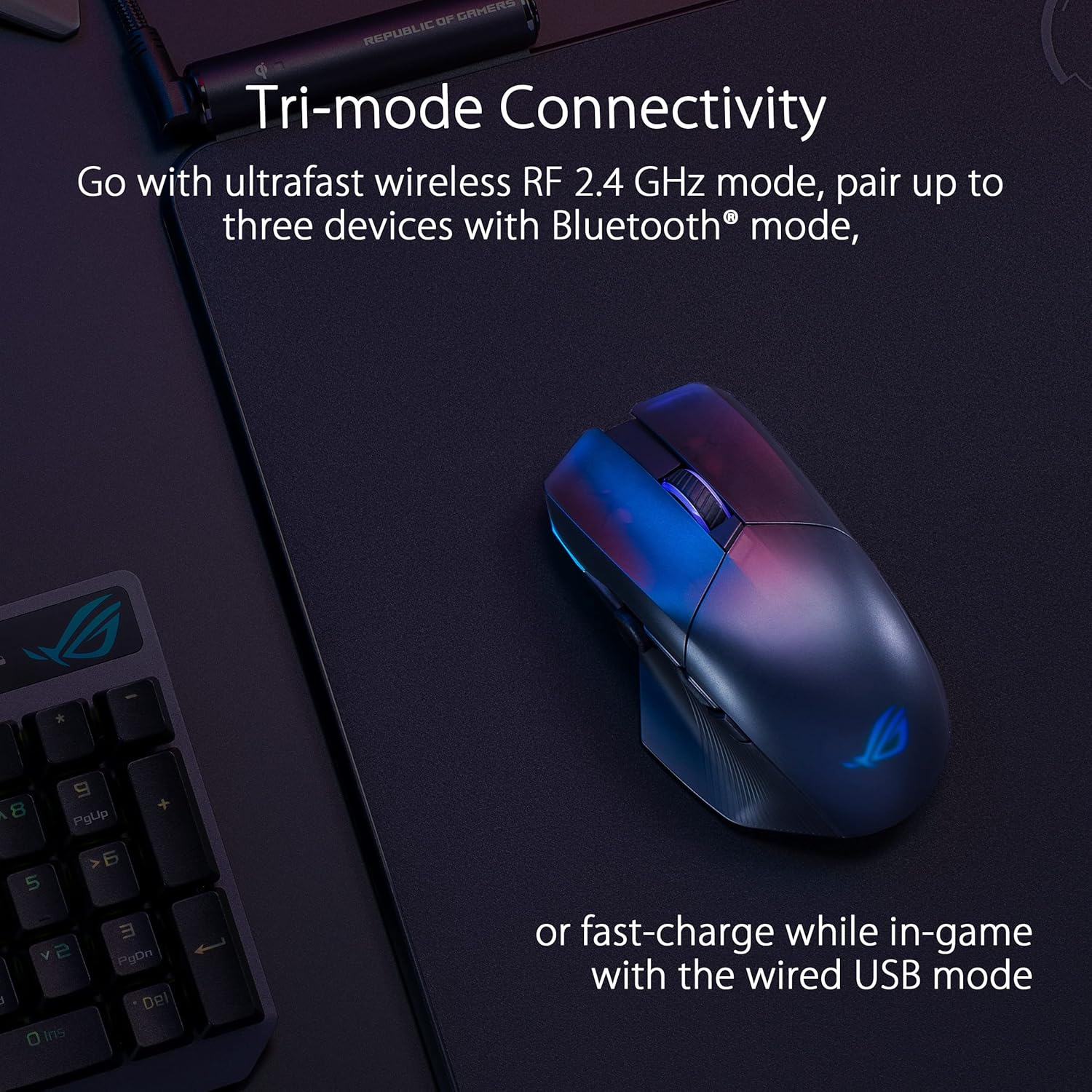 ASUS ROG Chakram X Origin kabellose RGB Gaming Maus (ROG AimPoint-Sensor, 36.000 dpi, Polling-Rate 8000 Hz, RF 2,4 GHz / Bluetooth / kabelgebunden, 11 programmierbare Tasten, Joystick, schwarz