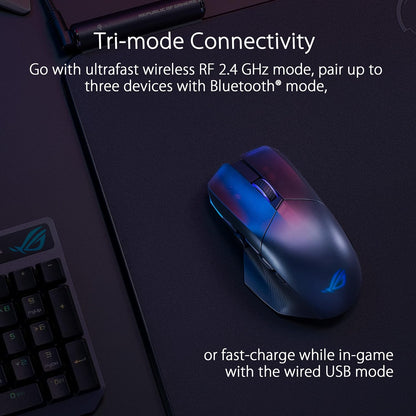 ASUS ROG Chakram X Origin kabellose RGB Gaming Maus (ROG AimPoint-Sensor, 36.000 dpi, Polling-Rate 8000 Hz, RF 2,4 GHz / Bluetooth / kabelgebunden, 11 programmierbare Tasten, Joystick, schwarz
