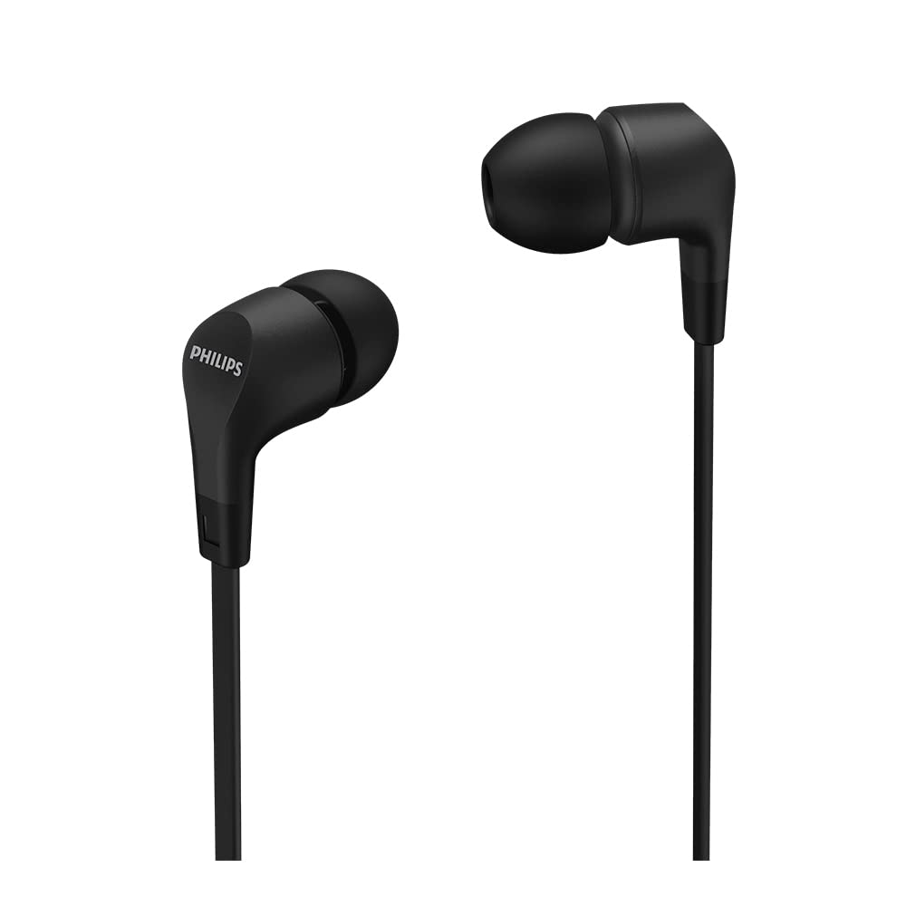 PHILIPS Audio In-Ear Headphones E1105BK/00 With In-Line Remote Control (8.6-Mm Neodymium Drivers, Powerful Bass, Clear Sound, Comfortable Fit