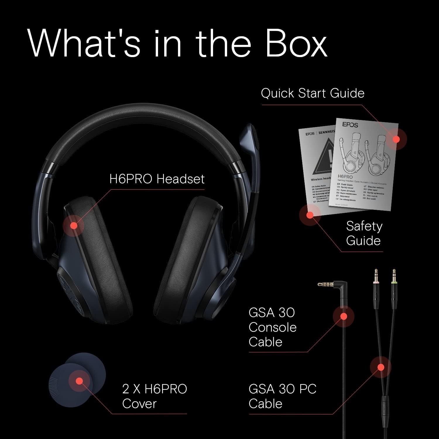 EPOS H6Pro - Closed Acoustic Gaming Headset with Mic, Over-Ear Headset, Lightweight, Lift-to-Mute - Xbox Headset - PS4 Headset - PS5 Headset - PC/Windows Headset - Gaming Accessories (Sebring), Black