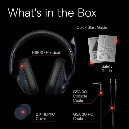 EPOS H6Pro - Closed Acoustic Gaming Headset with Mic, Over-Ear Headset, Lightweight, Lift-to-Mute - Xbox Headset - PS4 Headset - PS5 Headset - PC/Windows Headset - Gaming Accessories (Sebring), Black
