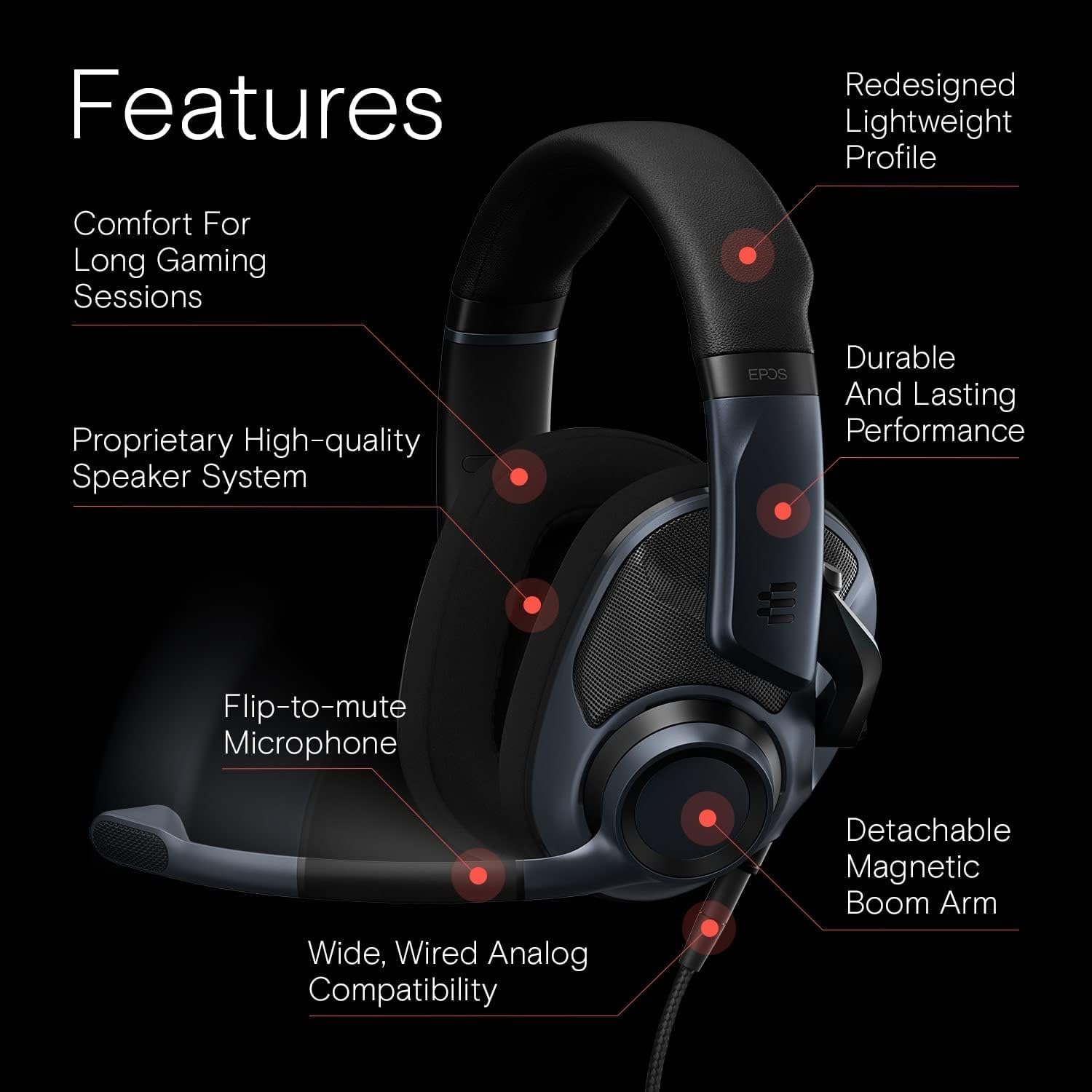 EPOS H6Pro - Open Acoustic Gaming Headset with Mic, Lightweight Headband, Comfortable & Durable Design, Xbox Headset, PS4 Headset, PS5 Headset, PC/Windows Headset - Gaming Accessories (Sebring