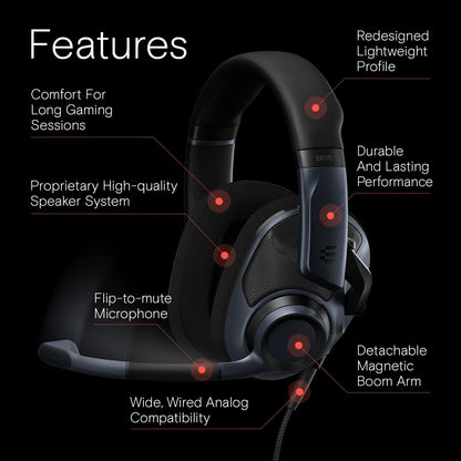 EPOS H6Pro - Open Acoustic Gaming Headset with Mic, Lightweight Headband, Comfortable & Durable Design, Xbox Headset, PS4 Headset, PS5 Headset, PC/Windows Headset - Gaming Accessories (Sebring